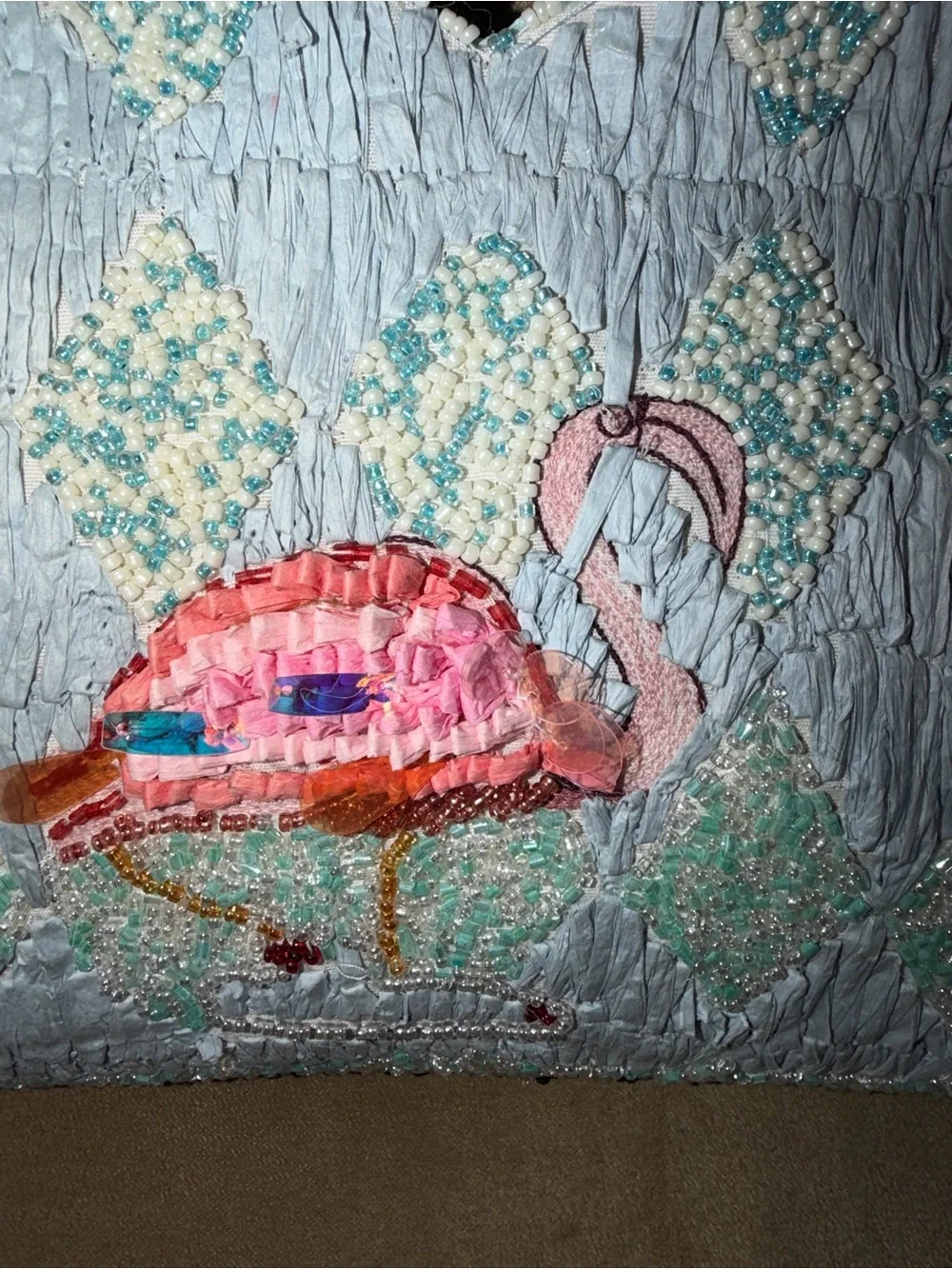 Beaded Pink Flamingo Embellished Wristlet Clutch